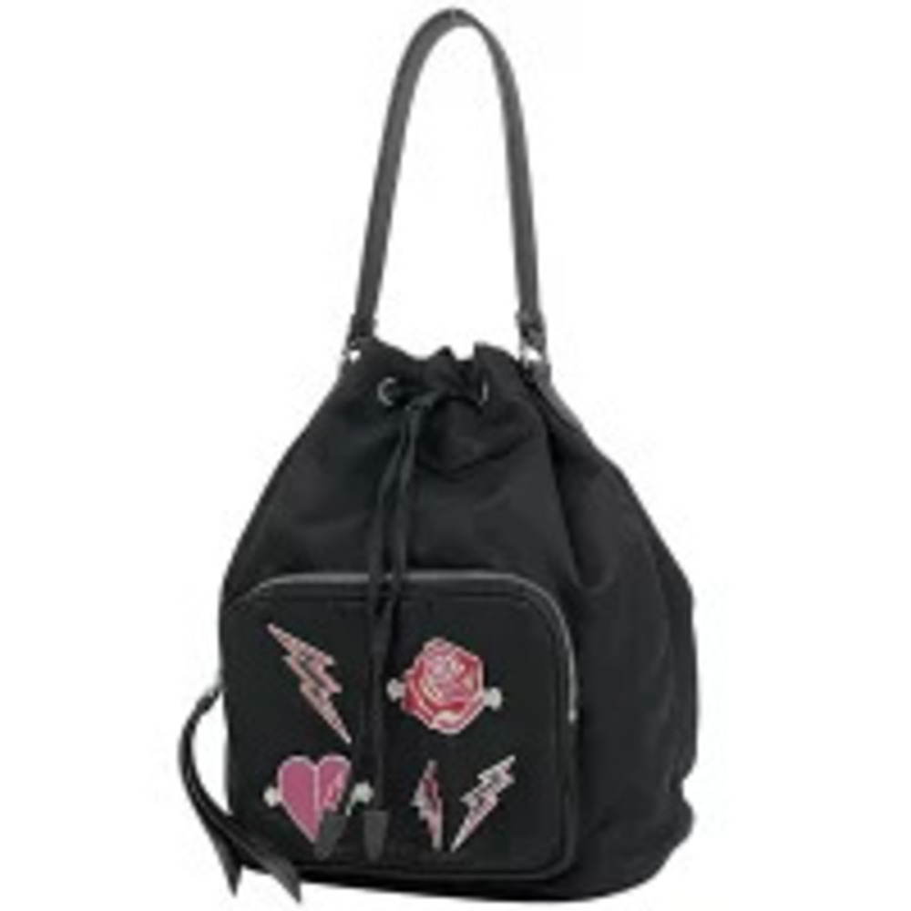 Prada Plate Handbag Robo Patch Drawstring Nero Black